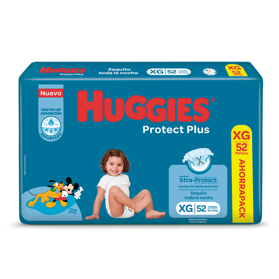 Pañales Huggies Protect Plus Xg X 52 Unidades